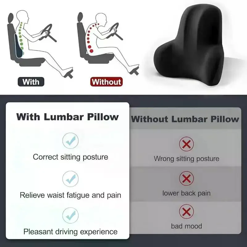 Adjustable Memory Foam Car Lumbar Cushion Breathable Waist Support Pillow for Driving Office Back Pain Relief