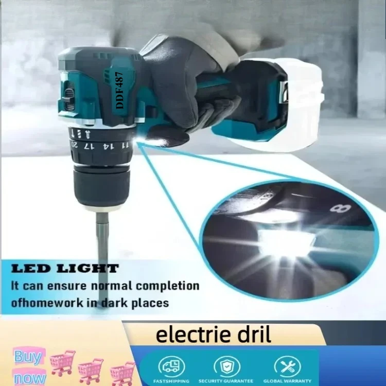 DDF487 Cordless  Electric Drill Driver Compact High Torque LXT Electric Variable Speed Brushless Motor Tool for Makita  Battery