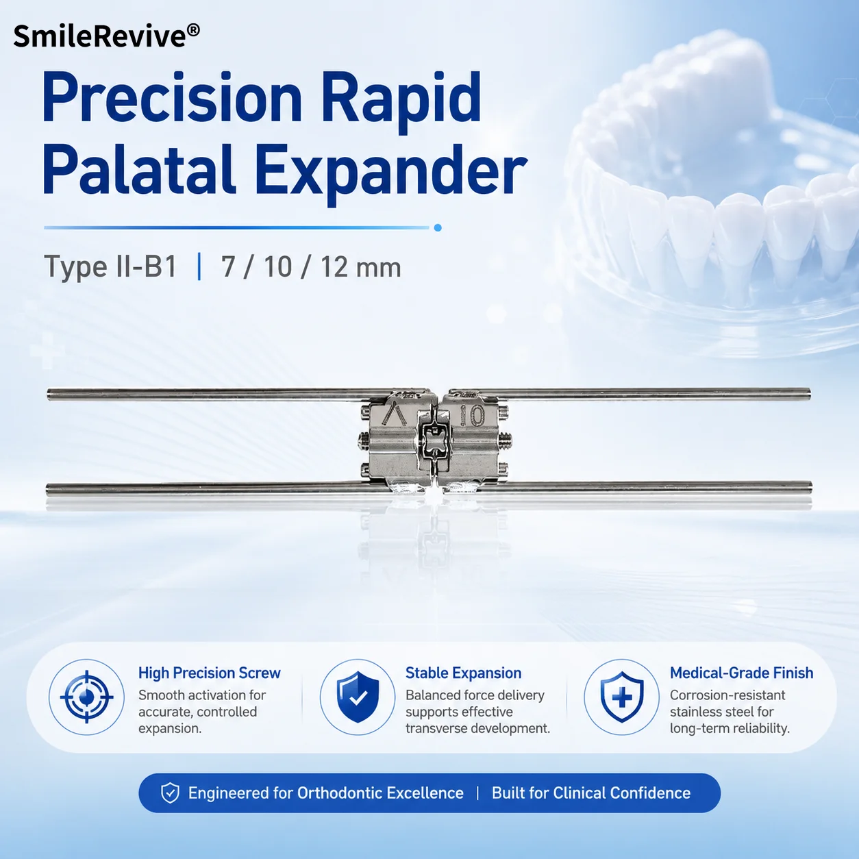 SmileRevive Rapid Palatal Expander Dental Orthodontic Maxillary Expansion Hyrax Screw Stainless Steel Frame Adjustable Appliance
