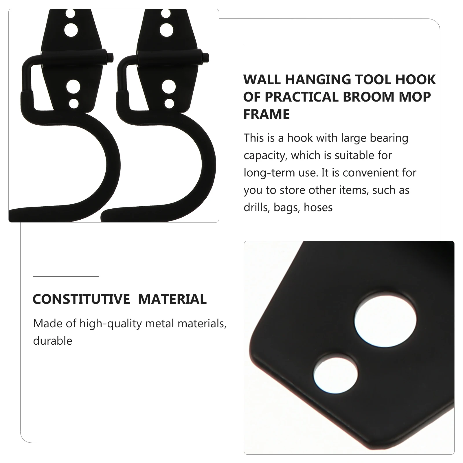 

5pcs Heavy Duty Metal Hooks Wall-mounted Garage Storage Mop Holder Garden Tool Organizer Thick Bearing Capacity Wall Hanging