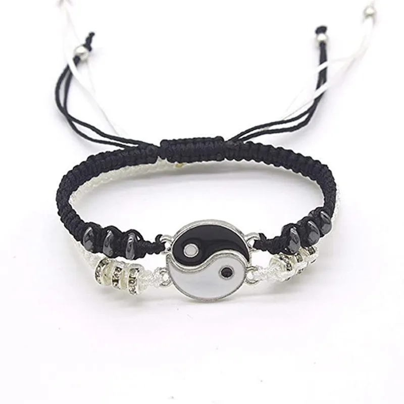 Wu 2022 New Jewelry Alloy Tai Chi Woven Bracelet Eight Eight Yin and Yang Pendant Stitching Necklace Hand Woven Rope Jewelry Set