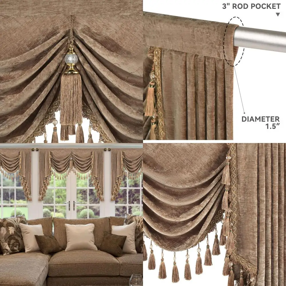 

Элегантный шторный ламбрекен из шенилла с кистями для гостиной, многоцветные шторы с кистями для спальни, кухни и столовой