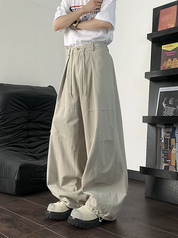 

American Retro Hiphop Khaki Work Trousers Men Women Wide Leg Floor Length Casual Pants Loose Fit Straight Leg Cotton Summer