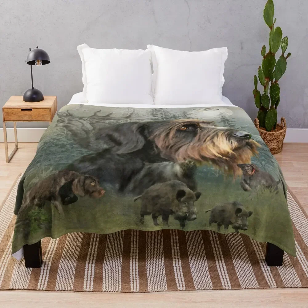 

German Wirehaired Pointer, Boar Hunting Throw Blanket Thin Soft decorative Cute Blankets