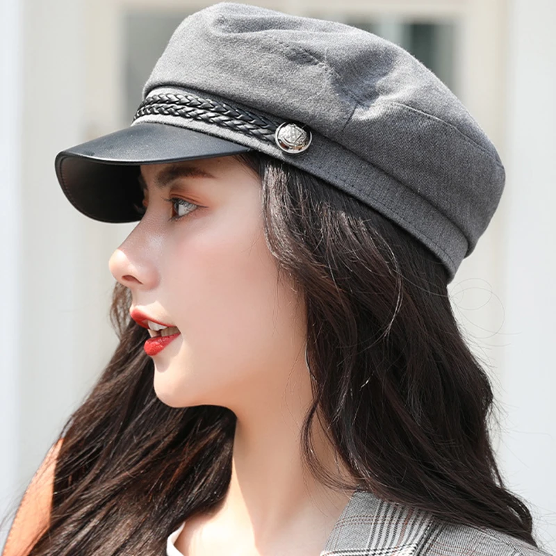 Wool Retro Painter Hat for Women Black Military Hat Sailor Captain Flat Top Caps Spring Autumn British Artist Newspaper Berets