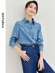 SENTUBILA Women's 100% Lyocell Denim Shirts 2024 Office Ladies Straight-cut Long Sleeve Casual Jean Shirts & Blouses W33C50017