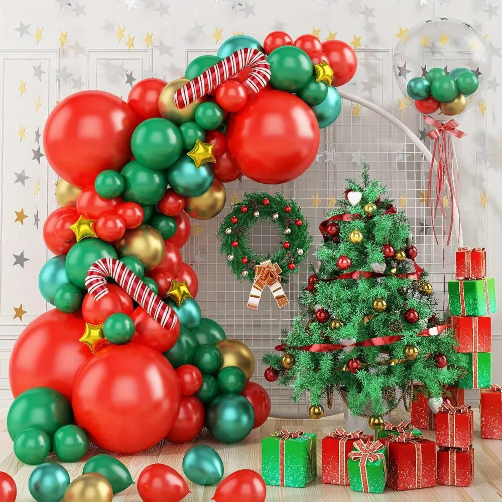 86 Stück Weihnachts ballon Girlande Set Metallic Grün & Gold Rot Latex & Folie Ballon mit Schokoriegel Urlaub Party Dekorationen