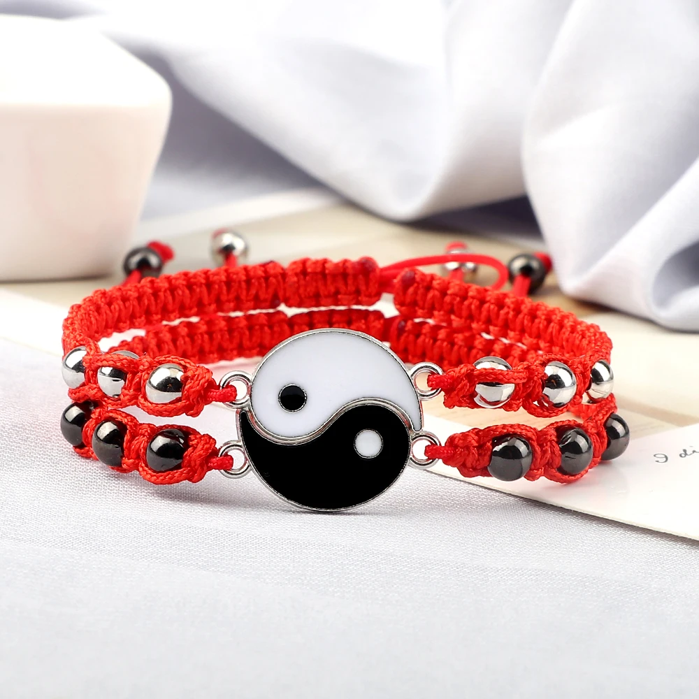 

2Pcs/set Fashion Tai Chi Yin Yang Couple Bracelet Women Men Handmade Woven Black Red Rope Bangles Friendship Matching Lover Gift