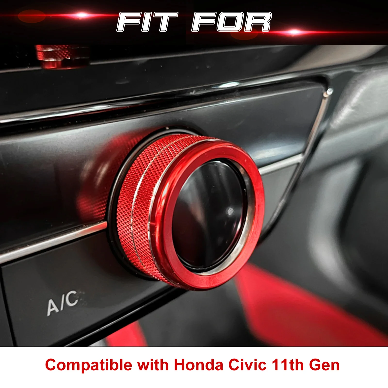 3pcs RED Center Console AC Climate Air Conditioning Button Knob Switch Ring Cover For Honda Civic 11th Gen 2022-2026 2025 2024