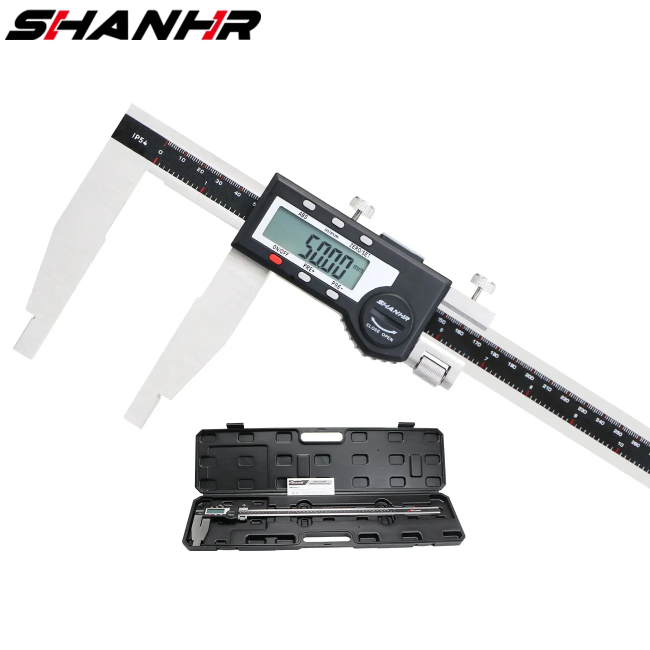 

Электронный цифровой штангенциркуль SHANHR 500/600 мм с длинными губками, усиленный, IP54, из нержавеющей стали, измерительный инструмент