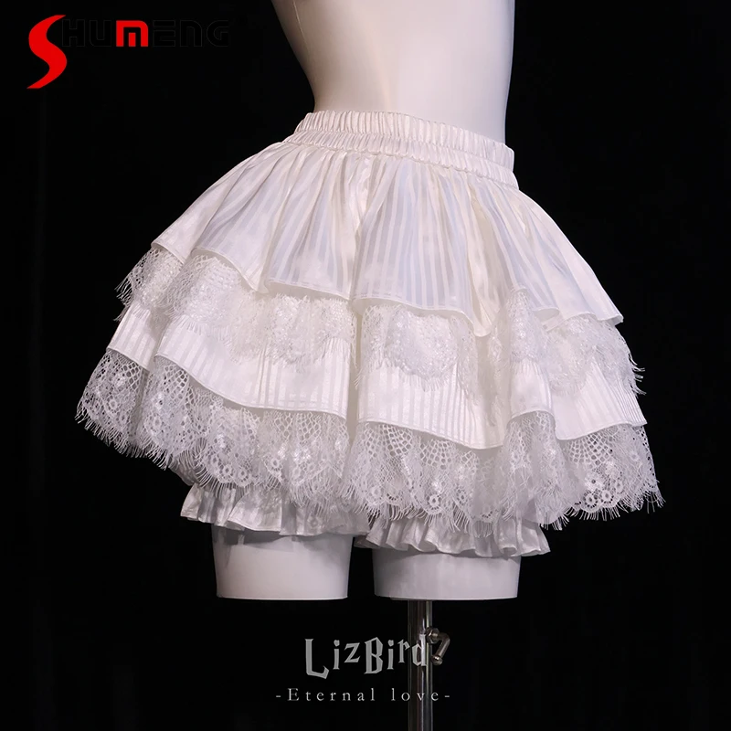 

Original Lolita Crinoline Girl's Women Sweet Lace Heavy Industry Elastic Waist Skirt French Elegant Retro Gothic Mini Culottes