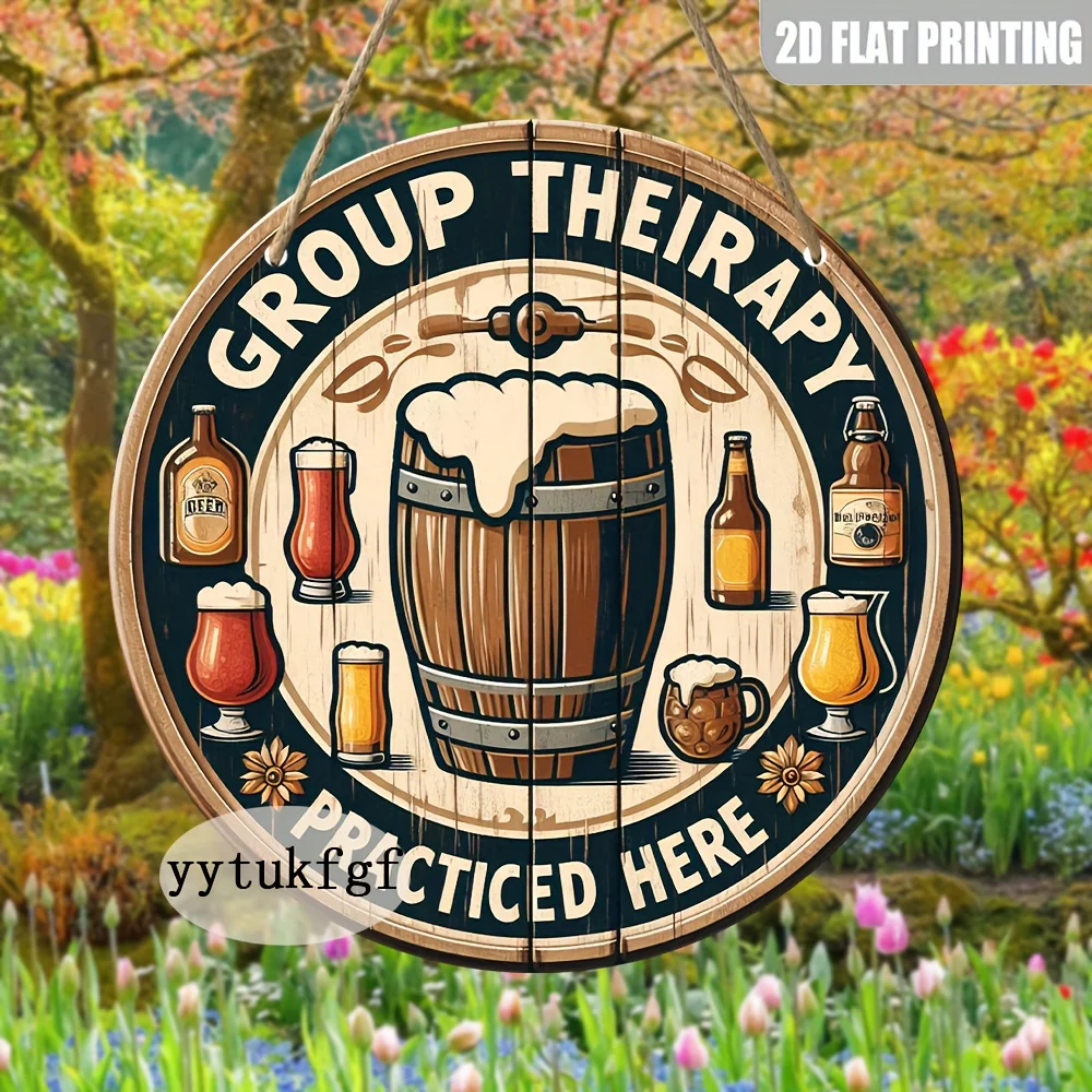 Retro beer signboard, pre-drilled circular imitation wood wall trim, retro bar-themed home decoration, men's cave gift