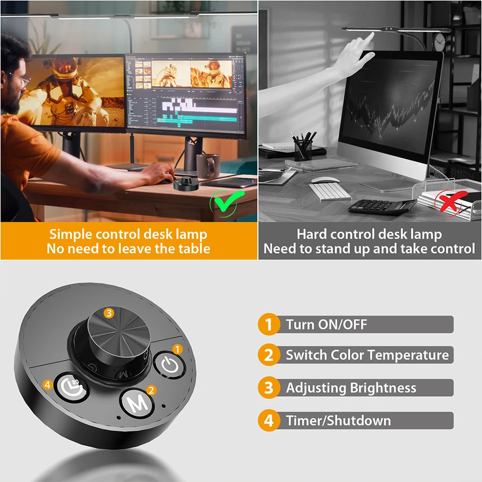 LED Ultra Bright Eye-Caring Desk Lamp 24W Stepless Dimming Flexible Gooseneck Clip-on Office Architect Desk Lamp PC Screen Lamp, image 5