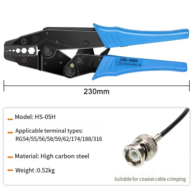Set di pinze a crimpare per cavi coassiali HOT Pinze a crimpare HS-05H per RG55, 62