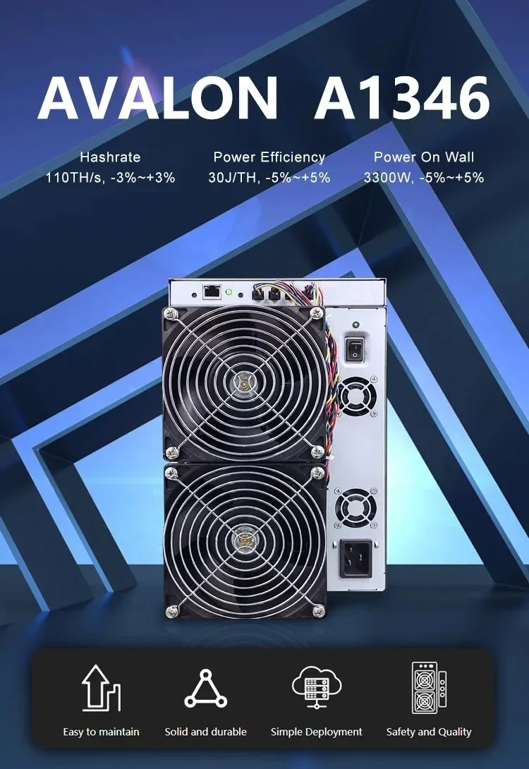 

Avalon A1346 113TH/s 110T 107T Bitcoin Miner 3300W BTC Asic Miner Avalon Miner BTC Crypto Machine Than A1246 A1166 pro