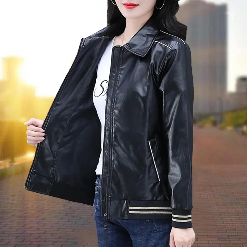 Spring Autumn Leather Jacket Female 2024 Loose Fashion Plus Size 4XL Zipper Black Leather Jackets Loose Coat Women Outwear