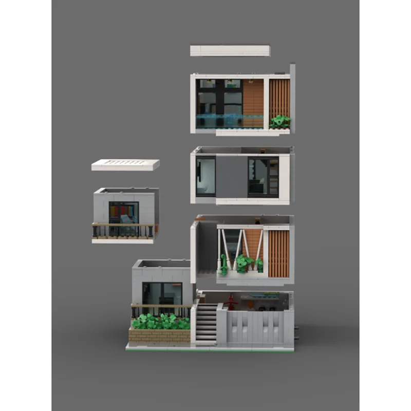 Street View Moc Bouwsteen Modern Luxe Herenhuis Modulair Gebouw Model Technologie Baksteen DIY Montage Speelgoed Vakantiecadeau