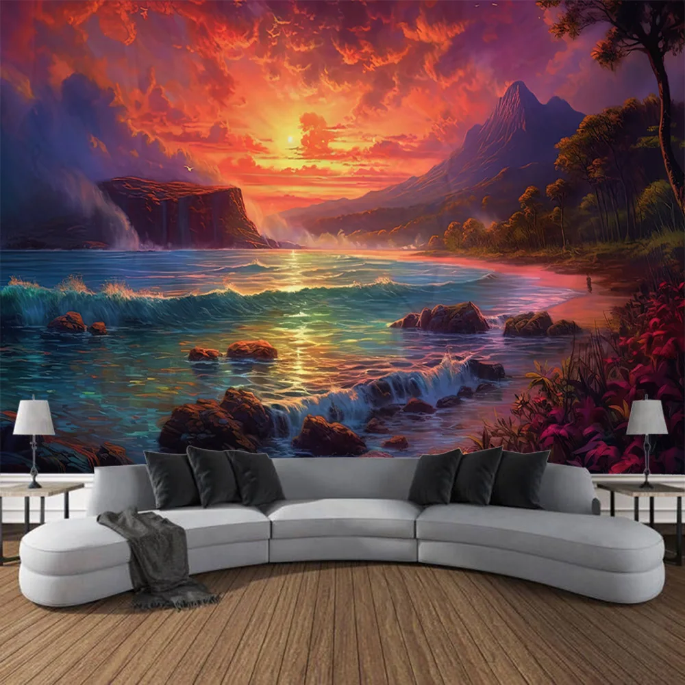 

Dreamy Landscape Tapestry Wall Hanging psychedelic Sea Starry Sky Bedroom Living Room Aesthetic Decoration Beach Mat Bed Sheet