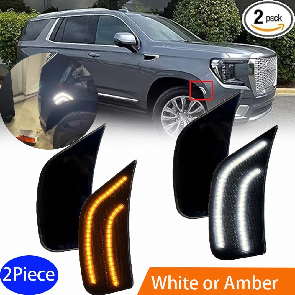 White or Amber LED Front Fender Side Marker Light For Chevrolet Suburban Tahoe Cadillac Escalade ESV GMC Yukon 2021-2023
