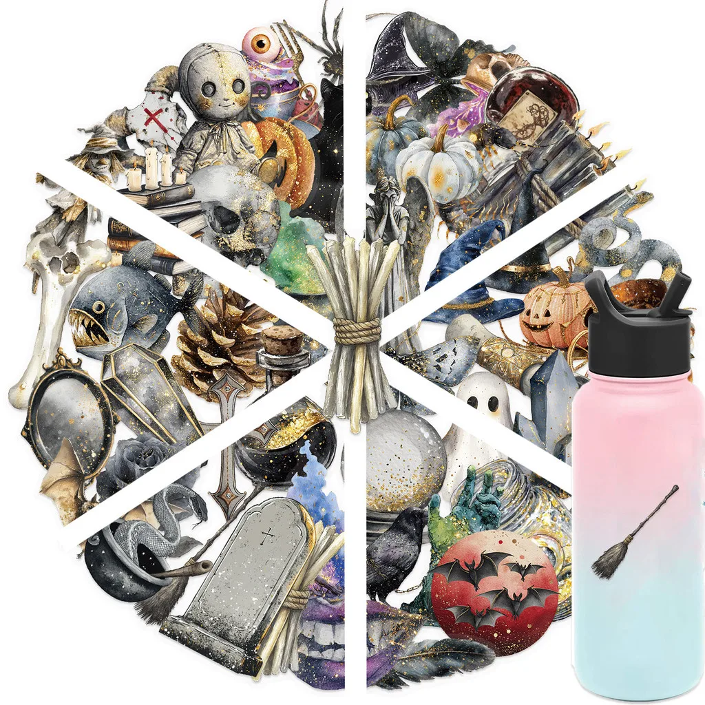 50 قطعة من ملصقات الهالوين المائية الرجعية - شارات زخرفية مقاومة للماء للحيوانات الأليفة لحافظات الهاتف التي تصنعها بنفسك لتسجيل متجر YourLife #4