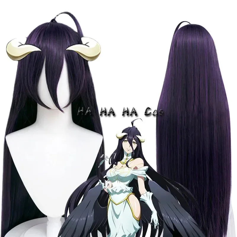 

2025 12 Overlord Season 4 Albedo Anime Cosplay Wig Purple Long Hair Headwear Merciful Pure-White Devil Ainz Ooal Gown Acce