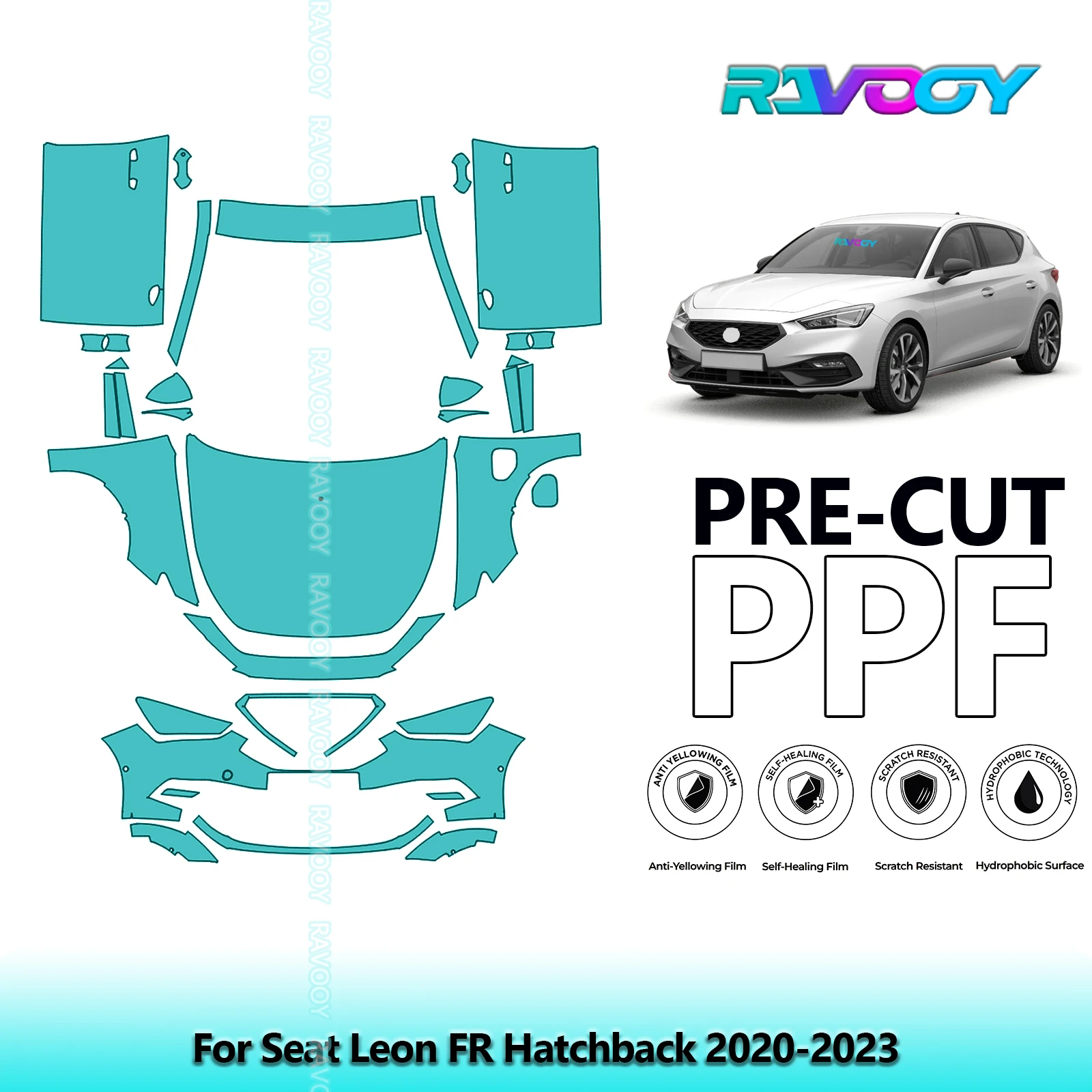 

Car Front Kit+Doors Clear Bra Precut PPF Paint Protection Film For Seat Leon FR Hatchback 2020-2023