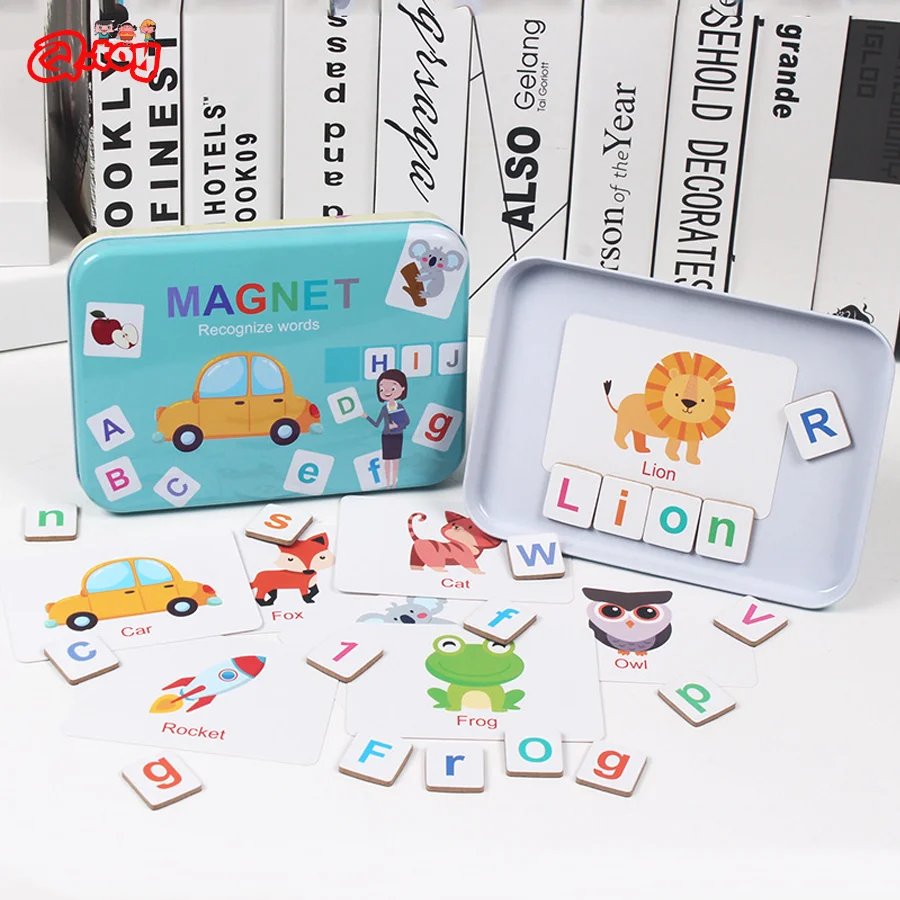 Letter Spelling Magnetic Wooden Puzzle Flash Cards Game Early Learning Education English Words Learning Montessori Toy for Kids