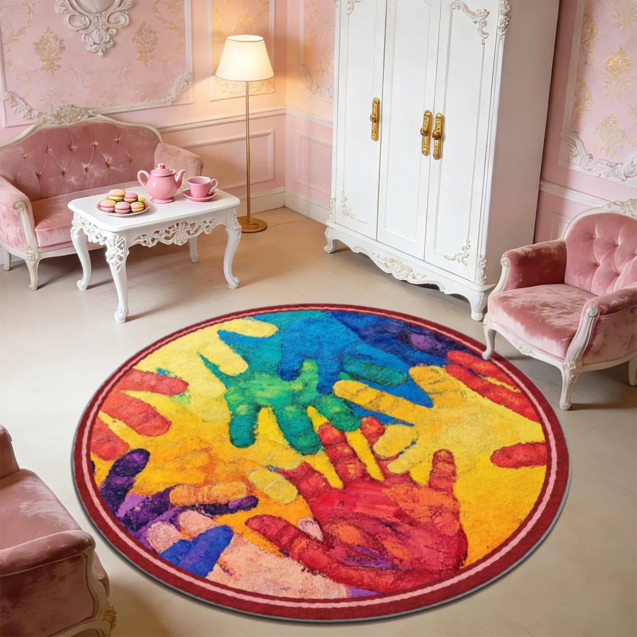 Festive Creative Expression Motif Round Rug Decorative Non Slip Door Mat Versatile Accent For Gym Dance Studio Lounge
