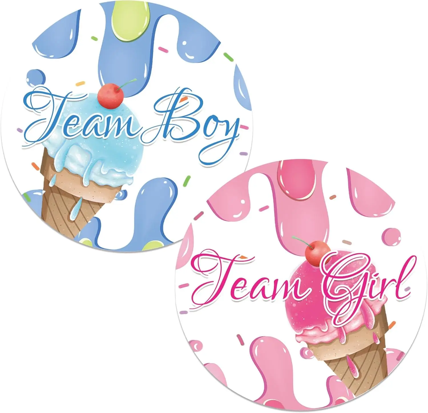 120pcs Ice Cream Gender Stickers Team Boy or Girl Labels Stickers Pink and Blue Gender Party Games Stickers