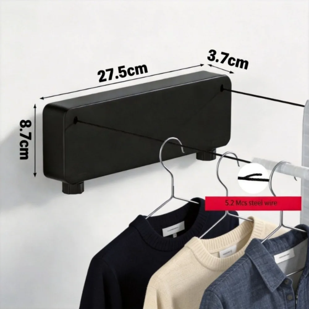 Stainless Steel Retractable Clothesline, Wall Mounted Double Line Laundry Rope, Indoor Outdoor Extendable Dryer for Apartment