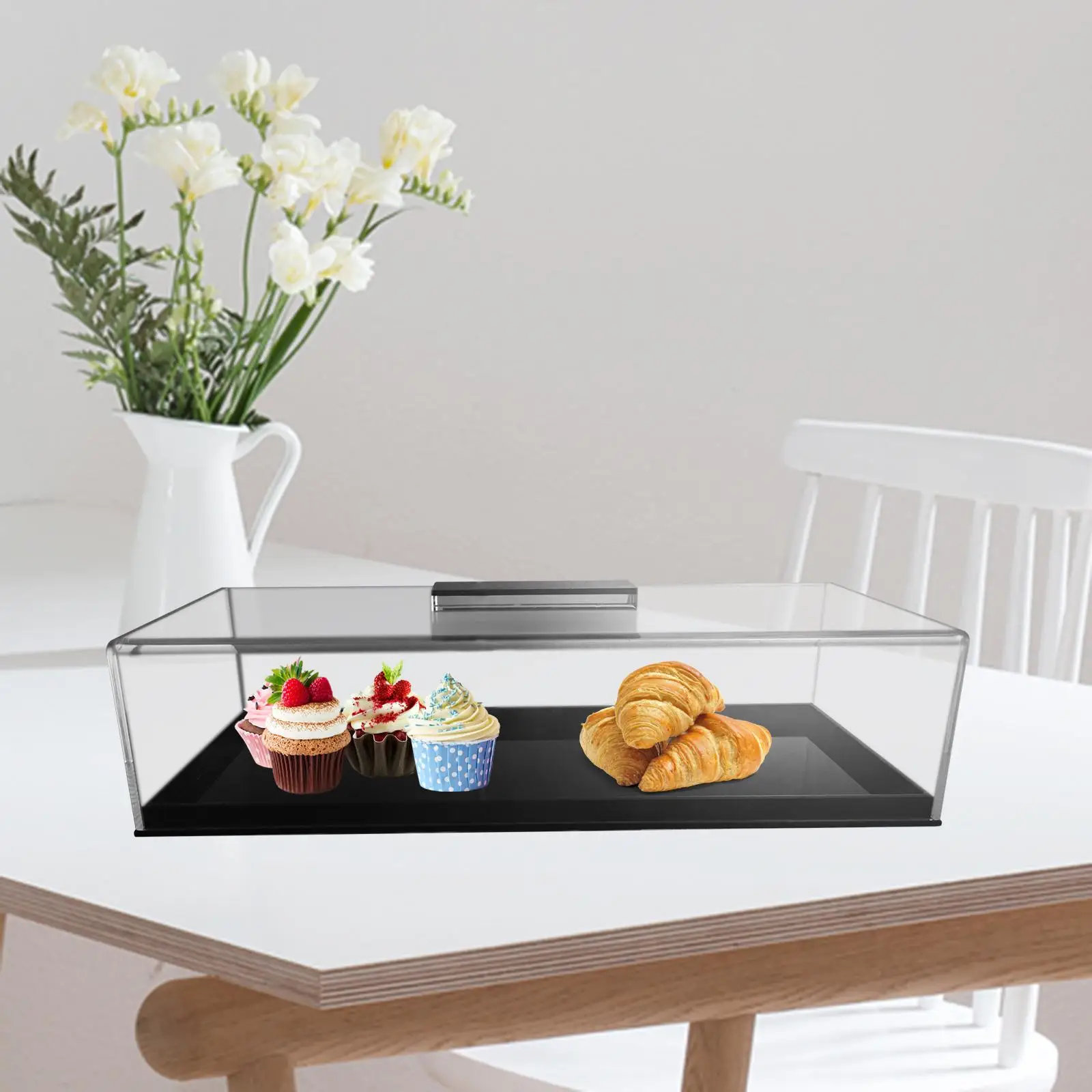 Clear Bread Box Dessert Cake Tray with Cover Rectangular Display Box Serving Tray for Weddings Banquet Birthday Event Cupcake