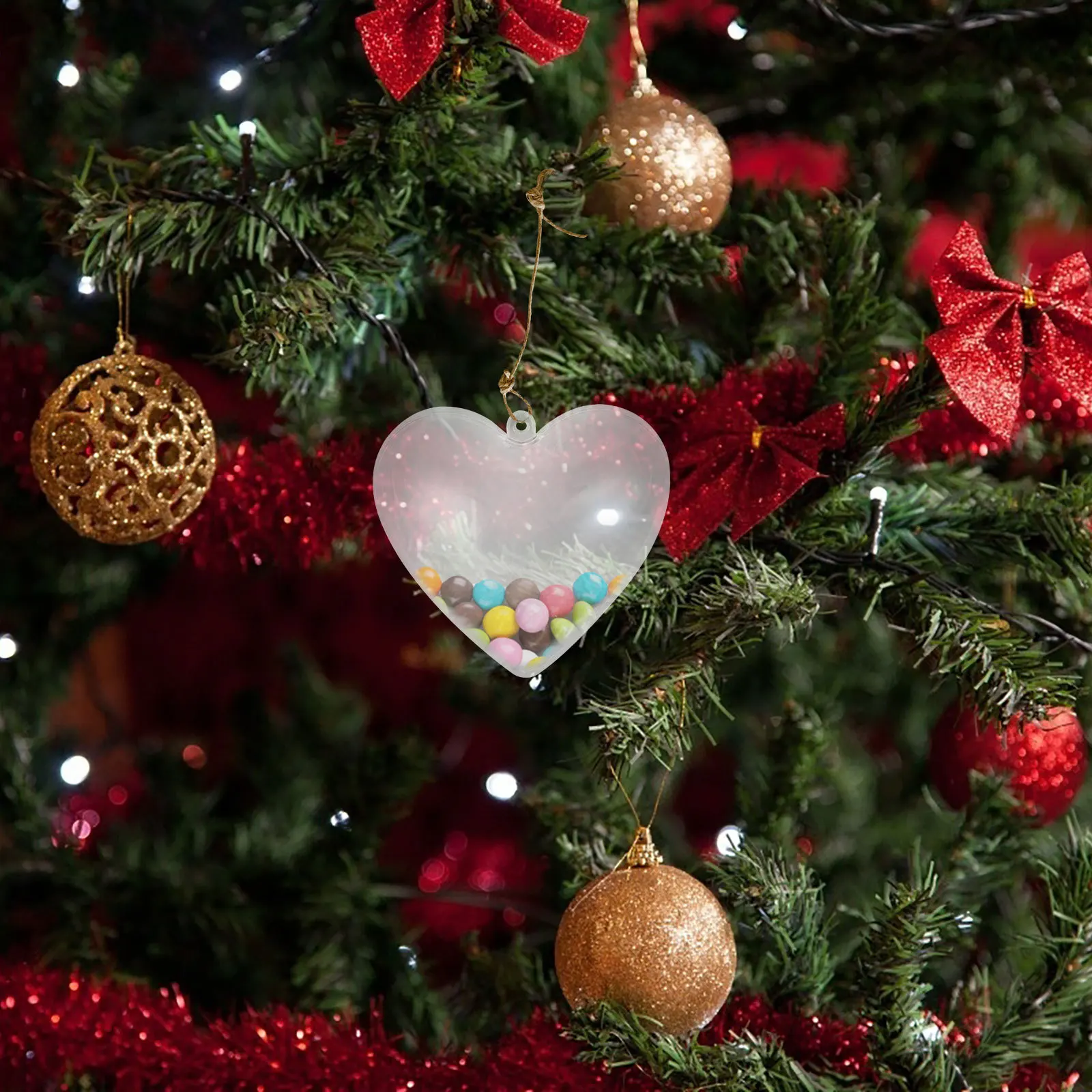 

6pcs Clear Fillable Heart Ornament Shatterproof Plastic Baubles For Christmas Wedding Party Decoration Hanging Acrylic Ornaments