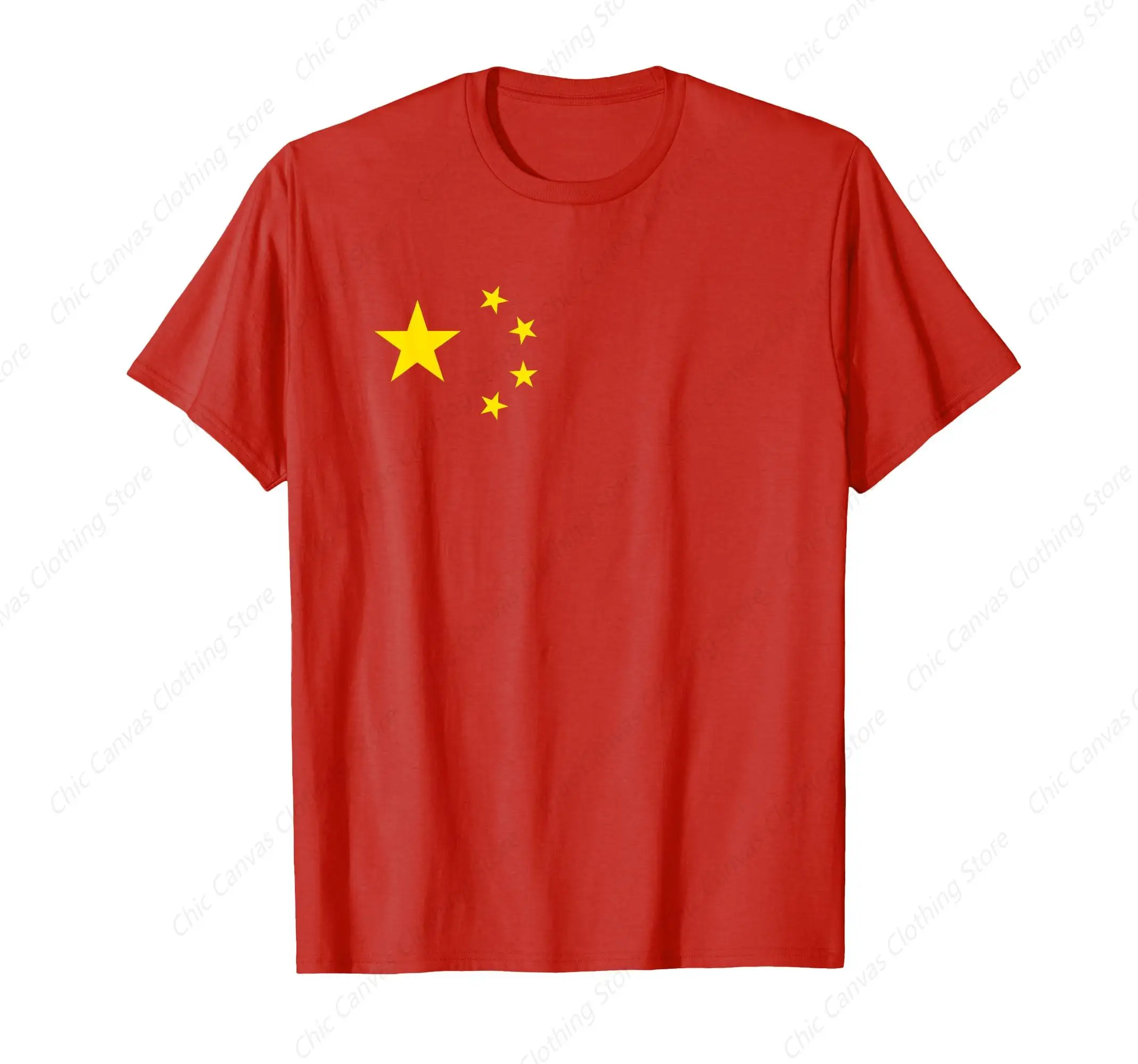 

Chinese Flag T-Shirt Red Round Neck Patriot Shirt Pure Cotton Casual Breathable Short Sleeved Shirt