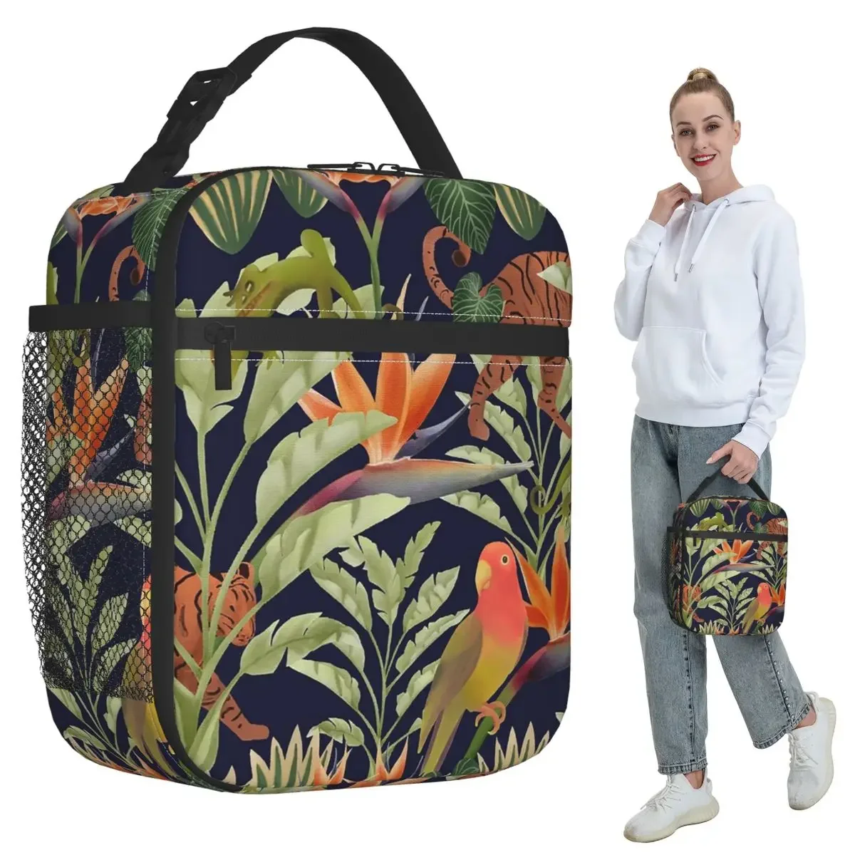 Jungle Tiger And Tropical Floral Insulated Lunch Bag for Kids School Cooler Thermal Food Box Tote Portable Lunch Boxes Container