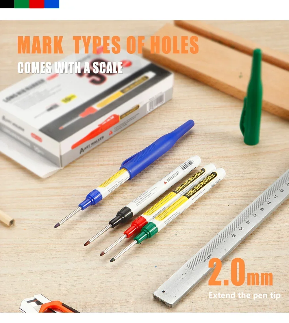 4/10 Stück 30 mm wasserdichte Tiefloch-Marker mit langer Kopfspitze, schwarze/blaue/rote/grüne Tinte für Zimmermannsstift, Mehrzweck-Holzwerkzeuge – Detail 7
