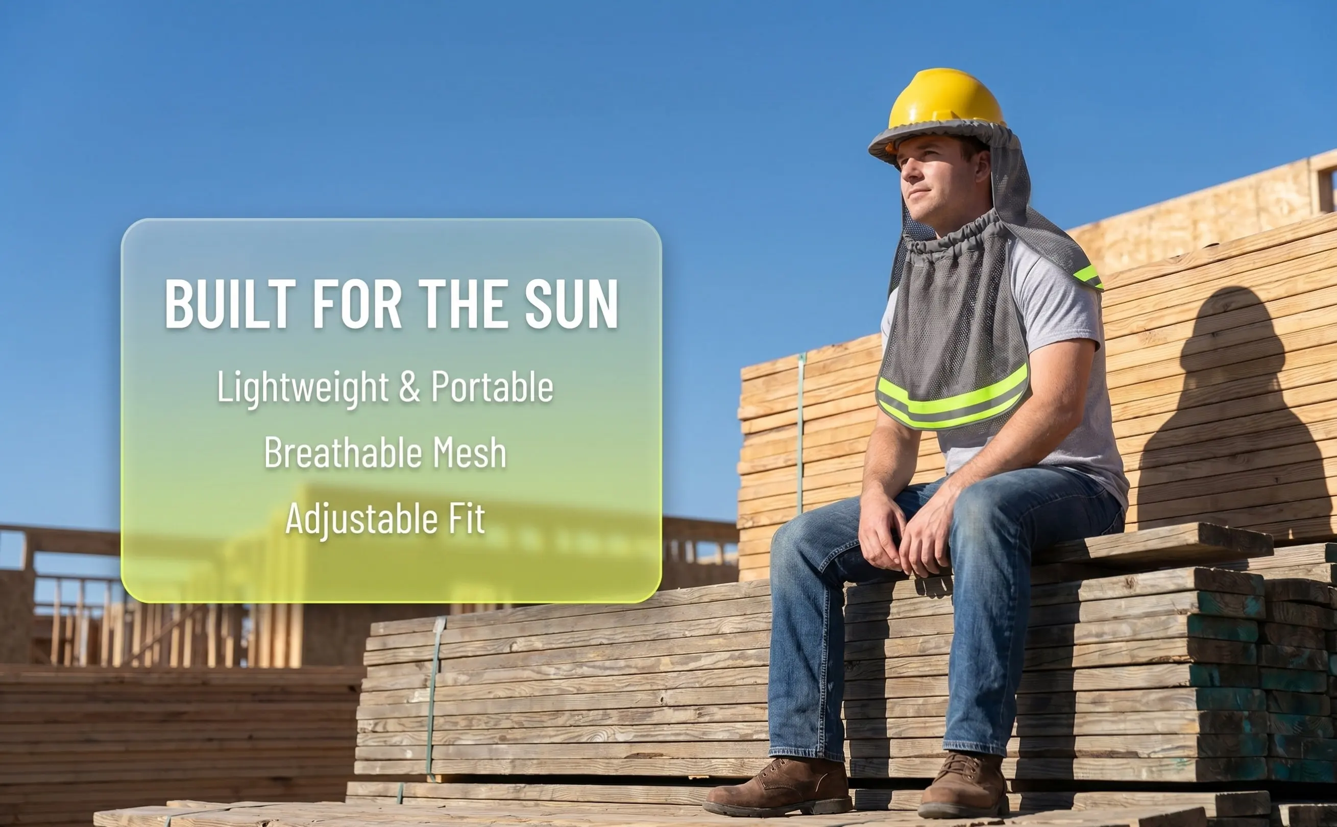 Hard Hat Shade Visor with Reflective Strips – Breathable Mesh Sun Shield for Construction, Gardening, Hiking, Cycling