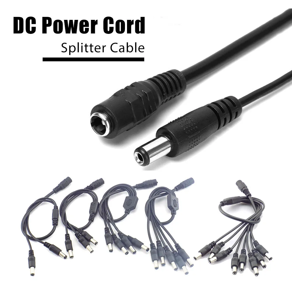 

1 DC Female To 2/3/4/5/6/8 Male Plug Power Cord Adapter DC Connector Cable Splitter LED Strip Lights CCTV Security Camera D2