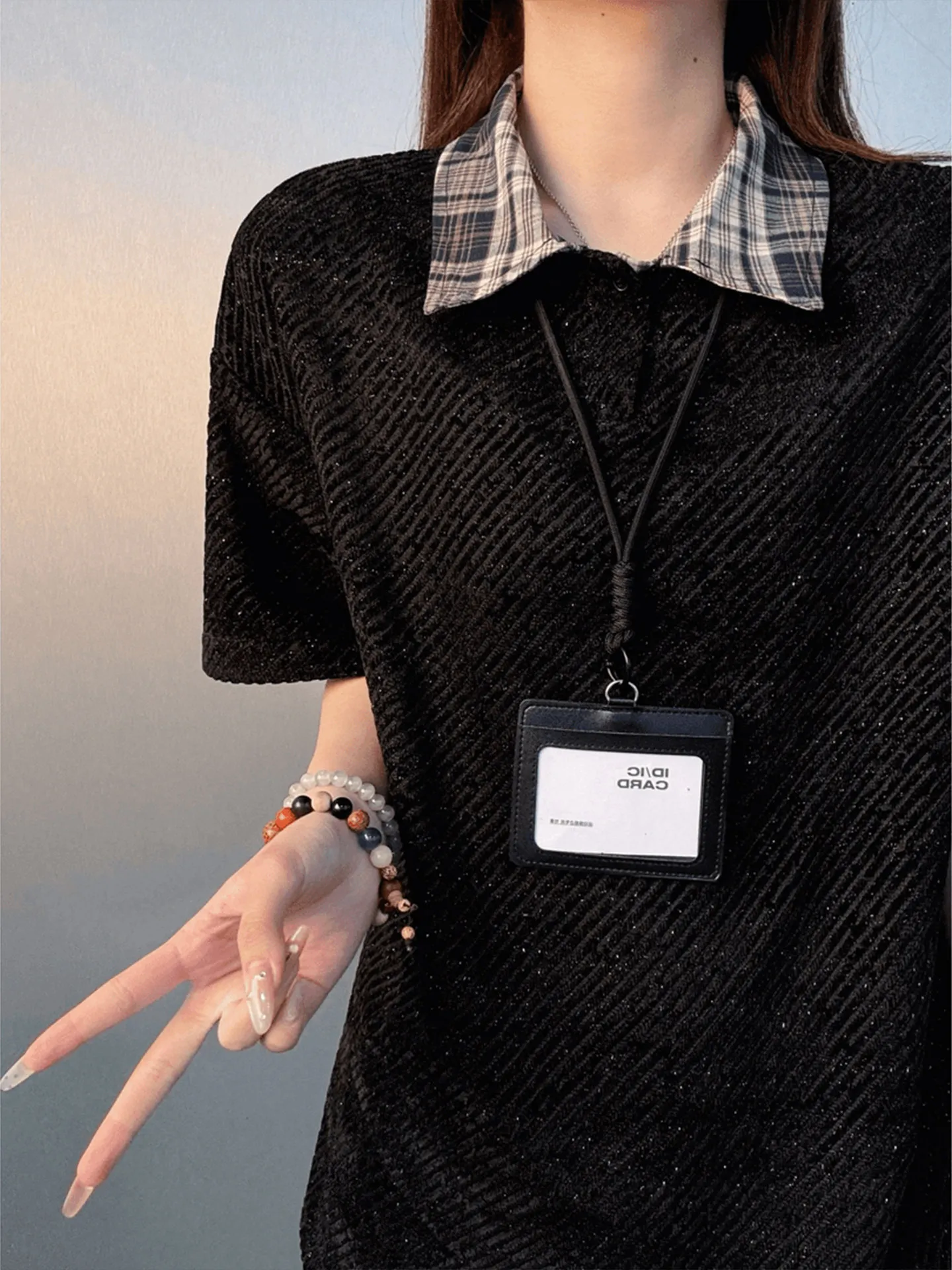 American Plaid Short Sleeve  Shirt Summer Heavyweight Turn-down Collar Shoulder-Length Inner Wear Five-Point T-shirt