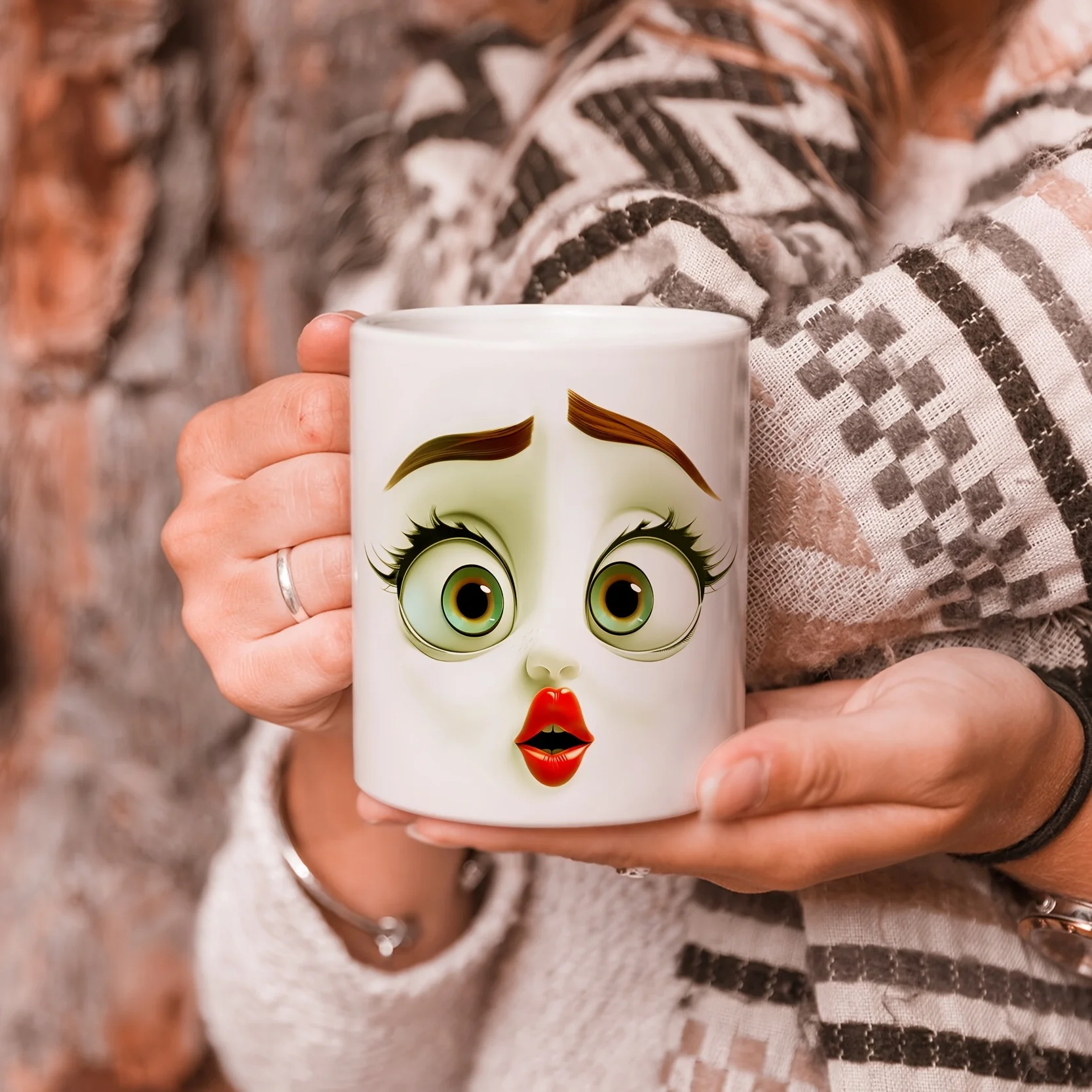 قطعة واحدة من كوب السيراميك ذو الوجه المضحك الكبير سعة 11 أونصة - محمول، فم واسع، سهل الإمساك، مثالي للمشروبات الساخنة والباردة - هدية رائعة للمشروبات