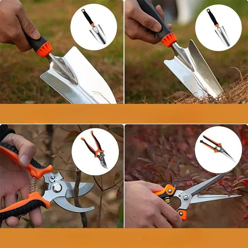 Herramienta de trabajo de jardín resistente al aire libre, juego de herramientas de jardín de regalo de jardinería de acero inoxidable de 10 piezas con bolsa