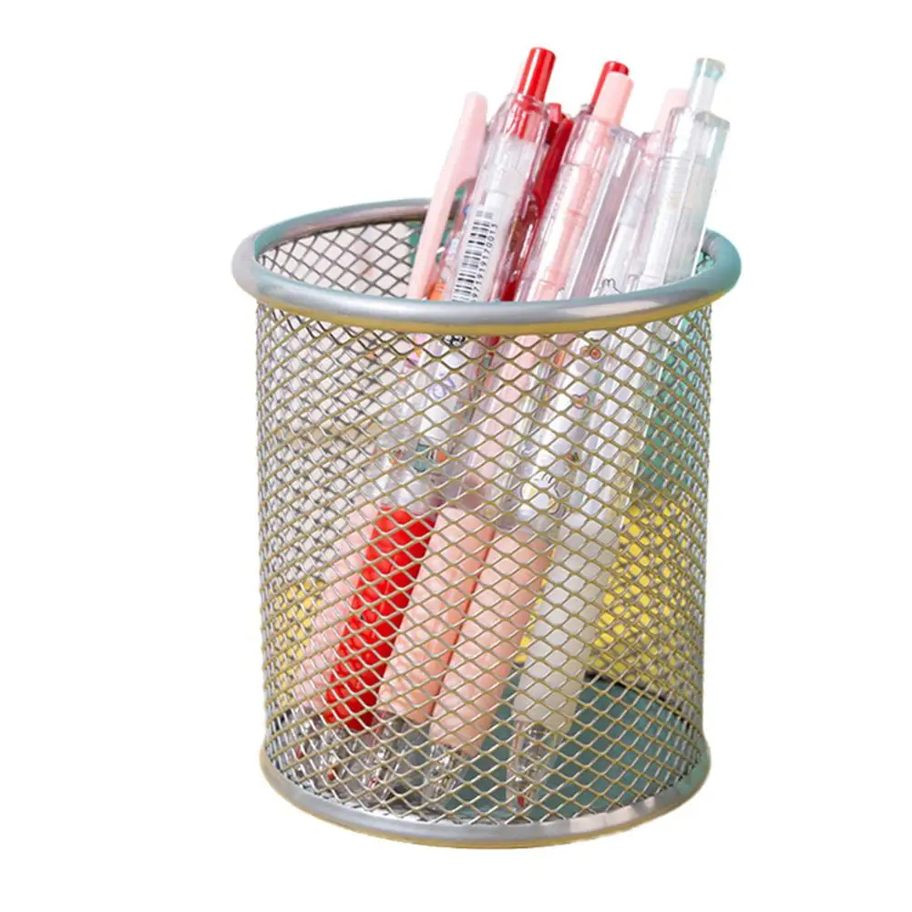 Hollow Circular Iron Pen Holder Simple Desktop Storage Bucket Office Pen Circular Colored Holder Multi Functional E6J3