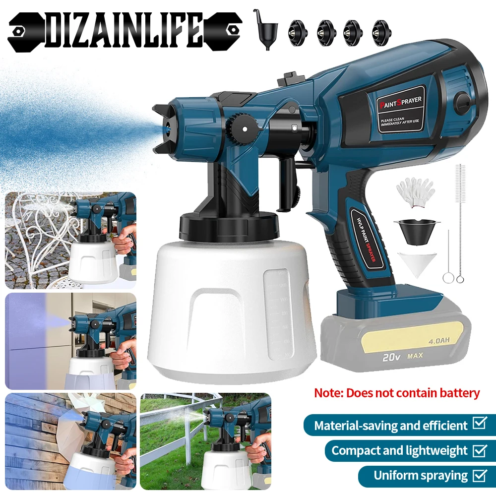 

900ML Cordless Electric Paint Sprayer High-Capacity HVLP Spray Gun for Auto Furniture Steel Coating Compatible with Makita 20V