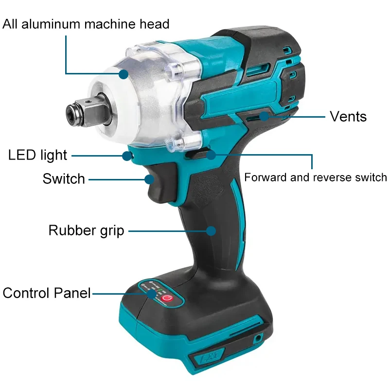 Brushless Motor Electric Impact Wrench For Trucks 1/2 inch Cordless Wrench Driver Tool With LED Light For Makita 18V Battery