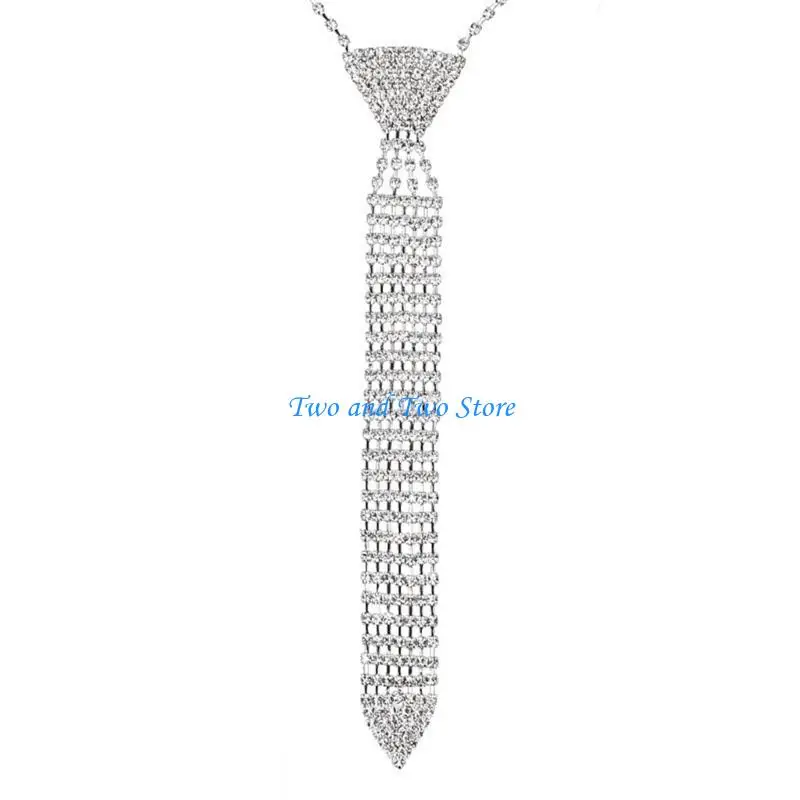 

HX6F Fashionable Rhinestones Tie Necklace Evening Party Jewelry For Women DressingUp And Professional Event Gathering Neckwear