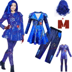 Kids Descendants 3 Mal Costume for Girls Evie Cosplay Costume Childs Fantasia Halloween Clothes Wig Birthday Party Fancy Dress