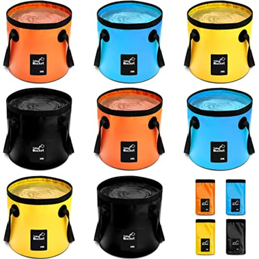 

8 Pcs Collapsible Bucket with Handle 5 Gallon Folding Bucket Portable Wash Basin 20 L Camp Water Container for Outdoor Beach Fi
