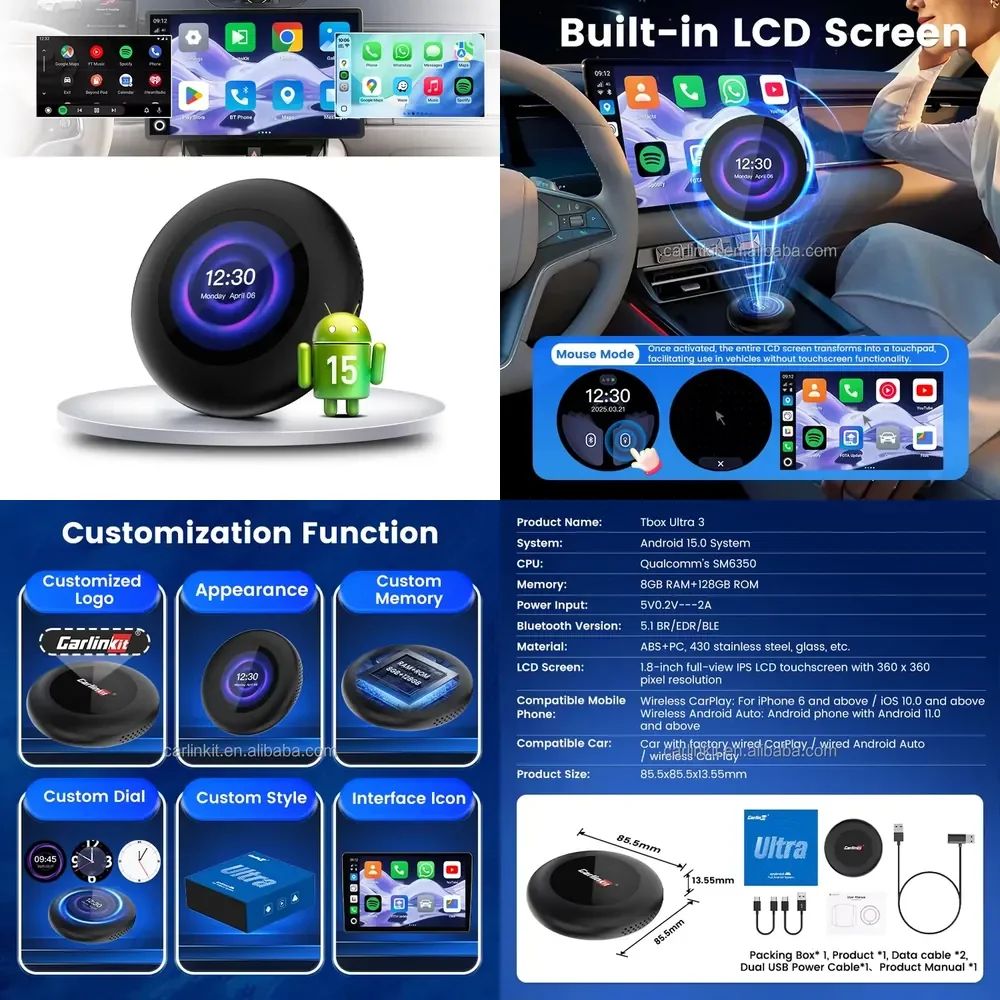 

Carlinkit Android 15 4 In1 6350 Wireless Carplay Android Auto TV Adaptor 8gb 128gb Wifi6 Ai Box Car Play Dongl for
