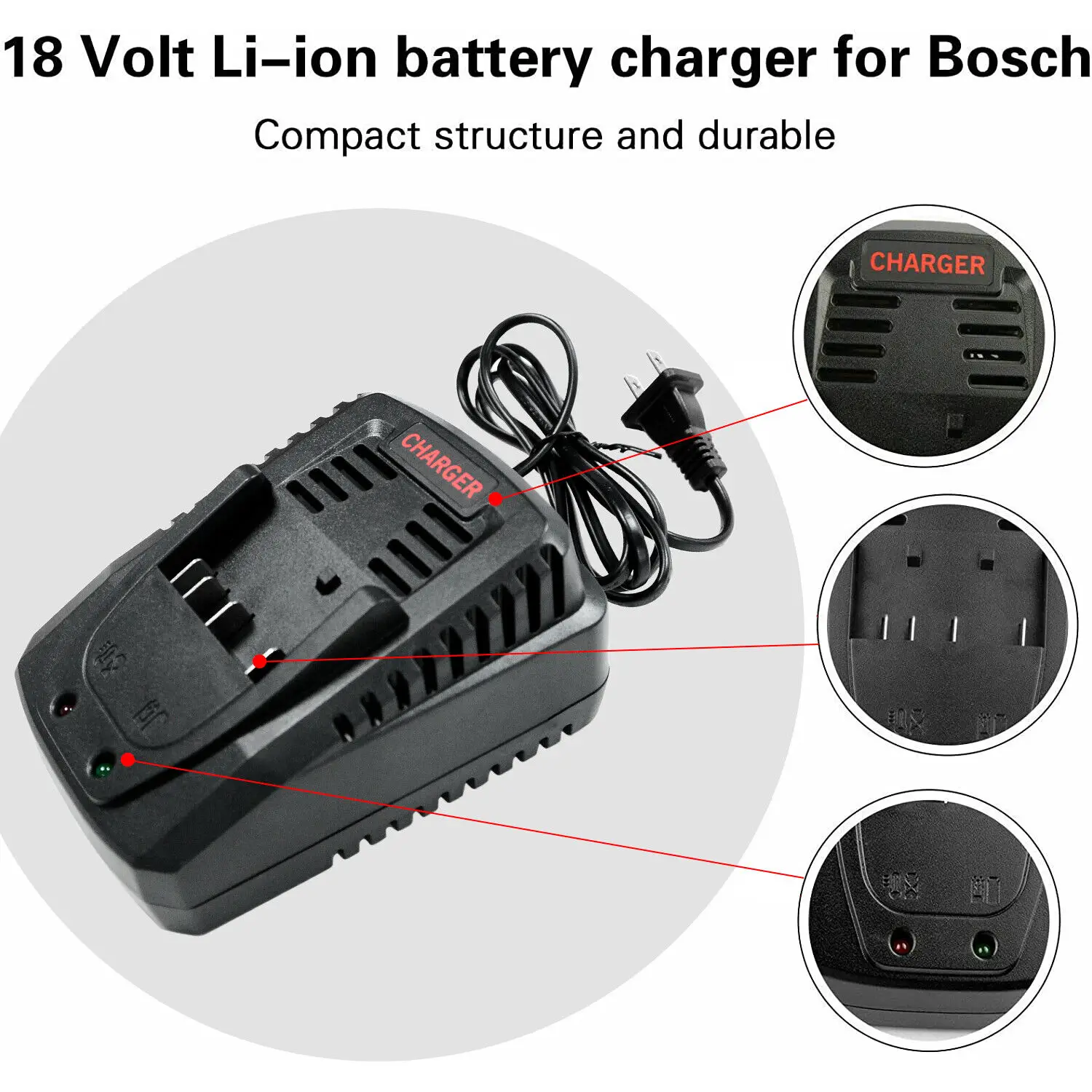 18V 3A Li-ion battery charger for Bosch BAT609 BAT609G BAT618 BAT618G AL1860CV AL1814CV AL1820CV 14.4V 18V battery