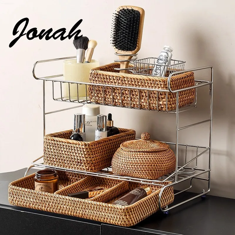

Light luxury Advanced Desktop Small Apartment Type Cosmetics Storage Rack Cup Basket Stainless Steel Decoration Storage Rack