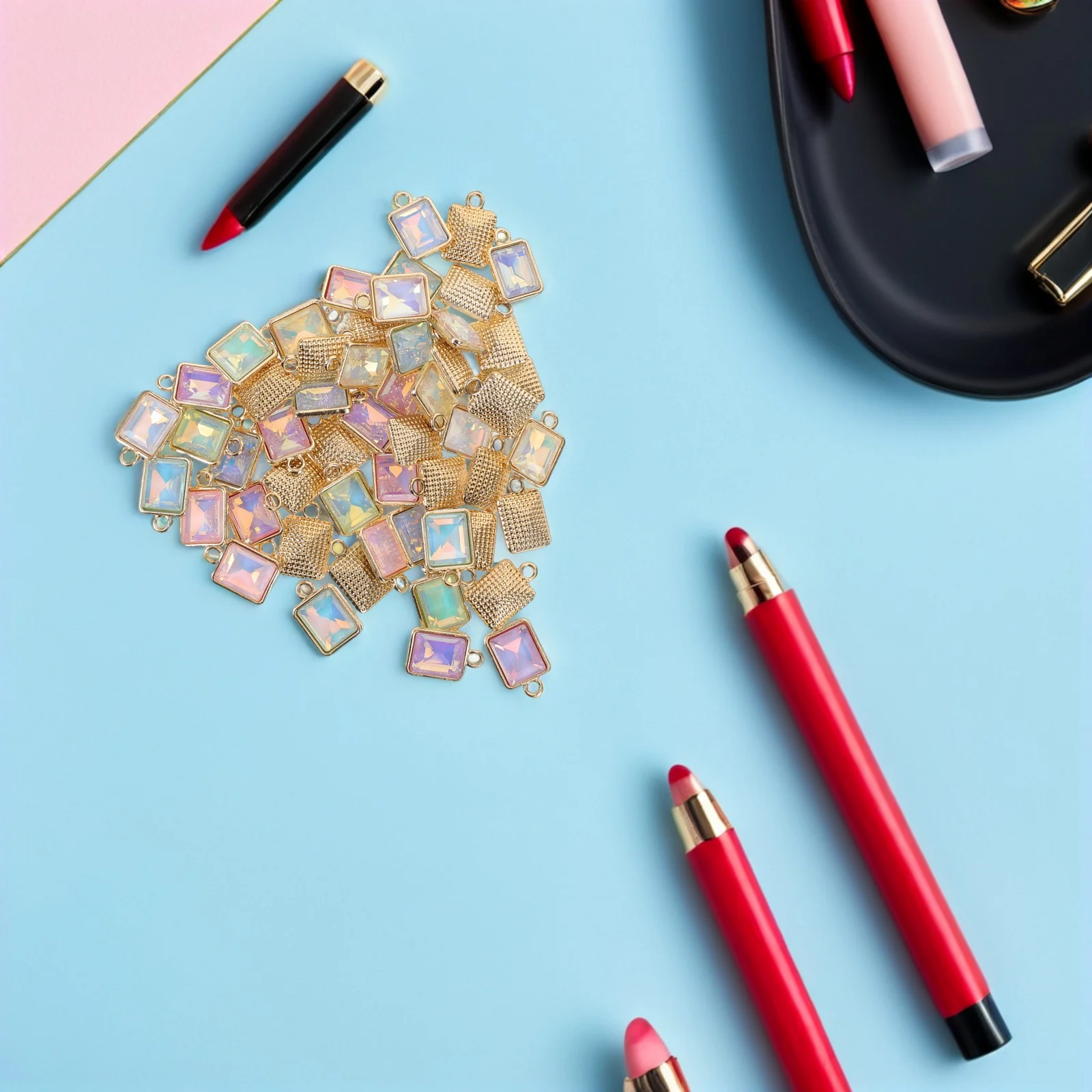 

50Pcs Crystal Square Pendants Unique Lightweight Charms for DIY Necklace Earrings Bracelet Jewelry Making Supplies